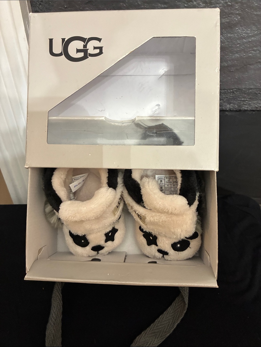 UGG Cream and Black Plush Panda Baby Booties size 0/1